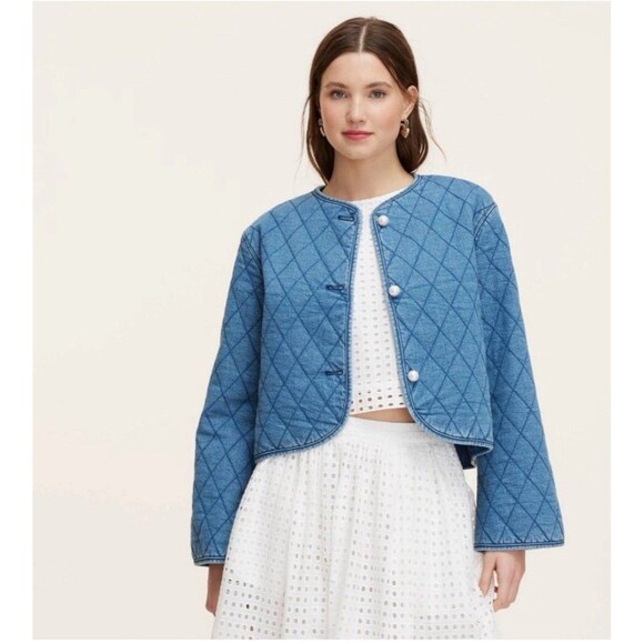 Women's Quilted Denim Jacket - kate spade x Target Blue size LARGE NEW - Picture 2 of 5
